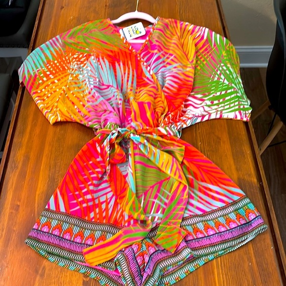 WHITE BIRCH BOUTIQUE ROMPER FLIRTY TROPICAL LOOSE FITTING TOP ELASTIC WAIST L - Picture 3 of 15